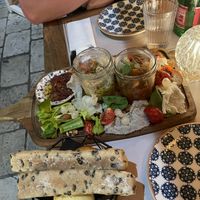 Vegan sharing platter came with bruschettas, breads, sesame hummus, salsa, nuts and salad   at Bepa in Split