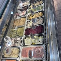 a few of the options  at Gelateria Zotos in Santorini
