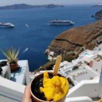 Black coconut and mango gelato at Gelateria Zotos in Santorini