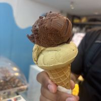 Pistachio and dark chocolate   at Gelateria Zotos in Santorini