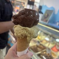 Pistachio and dark chocolate   at Gelateria Zotos in Santorini