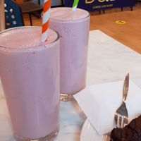 Vegan soy strawberry milkshakes with paper straws at D&D Coffee and more at D&D Coffee and More in Horsham