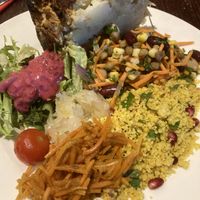 Potato pie and assorted salads  at Kyffin Cafe Deli in Bangor
