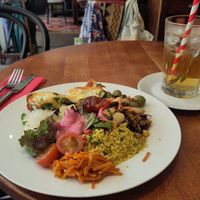 Baked Egg with cucumber mint Ice Tea at Kyffin Cafe Deli in Bangor