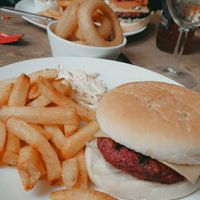 Meatless homemade burger with cheese at The Dorset Burger Company in Weymouth