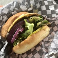 Smash burger with added cheese at The Hwy Cafe in Pemberton