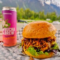 The burger, the view! at The Hwy Cafe in Pemberton