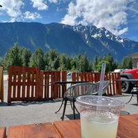 View from our seat! (And my lemonade.) at The Hwy Cafe in Pemberton