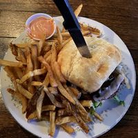 Impossible burger with fries at The Green Pig Pub in Salt Lake City