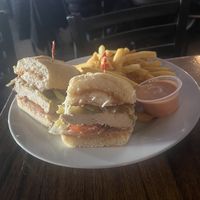 Angry vegan chick’n sandwich. My husband enjoyed adding hot sauce for an extra kick!  at The Green Pig Pub in Salt Lake City