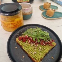 Avocado toast and nut cakes at Doppio in Grodno