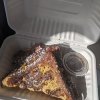 Montecristo sandwich. French toast, vegan bacon and cheese. Amazing! at Little Barn Coffee House in Los Angeles