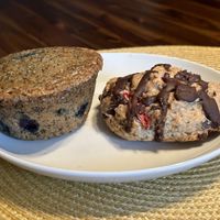 Blueberry muffin and chocolate strawberry scone  at Little Barn Coffee House in Los Angeles