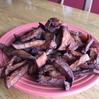 Sweet potato fries side (minus a few). Delicious and fresh at Paul and Elizabeth's in Northampton
