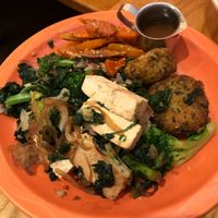 Vegetarian platter with rice croquettes- not vegan at Paul and Elizabeth's in Northampton