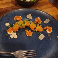 Carviar and avocado in bread crumps not my thing at Oliveira Kitchen in East London