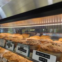 Vegan pies on the top shelf at Richoux Patisserie in Auckland