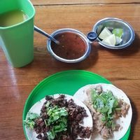 Suadero n chicharrón taco Fresh mango water at Gopals - Vegetariano's in Cancun