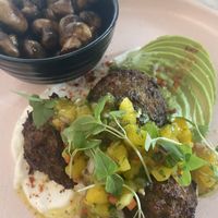 Vegan version of plantain fritters (swapped egg for mushrooms - everything else is vegan!) at Starfish & Coffee in Enfield