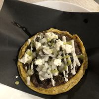 Sope with delicious garlicky mushrooms and queso fresco   at Chilango PDX in Portland