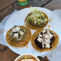 Mole taco, mole verde, and taco campana.  at Chilango PDX in Portland