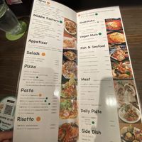 and dinner menu!! everything with green dot is vegan and Organe dot can be made vegan😮‍💨😮‍💨😮‍💨  at Cafe Absinthe カフェアブサン in Osaka