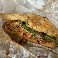 Stick chicken focaccia sandwich   at How On Earth in Exeter