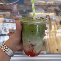 Strawberry matcha  at How On Earth in Exeter