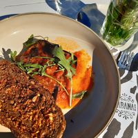 Lunch with garlic eggplant at Habana Beach in The Hague