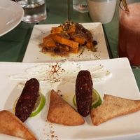 Vegana Kefta, Calabaza confitada y zumo de sandía con menta at Brio in Tarifa