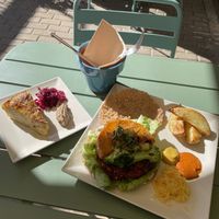 vegan smashed burger 15€ and vegan tortilla 5€  at Brio in Tarifa