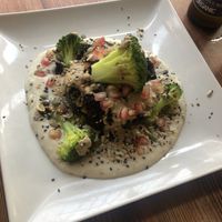 Timbale with black rice underneath   at Brio in Tarifa