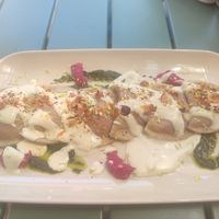Tortellini de ricotta vegana con pesto y nata.todo vegano at Brio in Tarifa