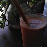 Vegan smoothie with banana, caco and oat milk (and other stuff that I don't remember) at Brio in Tarifa