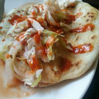 Vegan jackfruit revuelta with curtido (and hot sauce from home.) Yum! at Chévere in Sacramento
