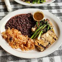 Jerk tofu with rice and beans at Cowgirl BBQ in Santa Fe