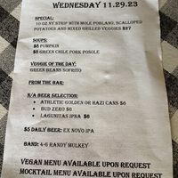 Daily special menu  at Cowgirl BBQ in Santa Fe