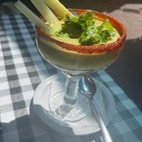 Amazing vegan avocado and cucumber cold soup with cilantro  at Cowgirl BBQ in Santa Fe