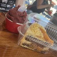 Peach cake and berry ice cream.   at Joyfully Baked in Gainesville