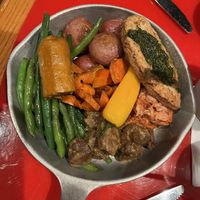 Only pic I remembered to get, the plant based dinner skillet.  Beefless tips and Jackfruit were good, “chicken” was a weird texture, and sausage was barely cooked.   at Walt Disney World - Whispering Canyon Cafe in Lake Buena Vista