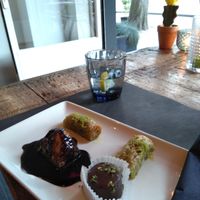 Vegan sweets: baklava, chocolat strawberry, vegan magnum, pashmak.  at Flavor and Spice in Eindhoven