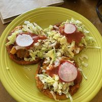 Vegan sopes with potato and soy chorizo - tasty!   at Maria's Mexican Restaurant in South Lake Tahoe