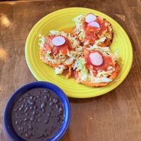 Vegan potato sopes w/side of black beans  at Maria's Mexican Restaurant in South Lake Tahoe