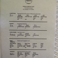 Food menu 1 at Oppa in St Andrews