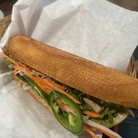 Shredded “pork” bahn mi  at  Van Nien Vegan Baguette Food Coffee Tea in Portland