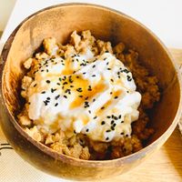 Millet Massoub made with millet, banana, vegan cream, and I believe agave.  at Moon Shell in Riyadh