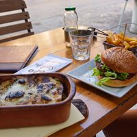 We had the lasagne and the sexy burger. We took the normal fries instead of the sweet potato ones. Tasted amazing.  at Restoran ŠtoRiJa in Rijeka