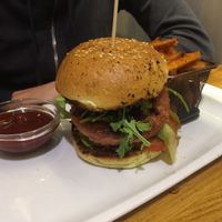 A burger and sweet potato chips at Restoran ŠtoRiJa in Rijeka