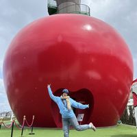 Guinness world record for largest apple shaped building   at Hello Kitty Show Box in Awaji