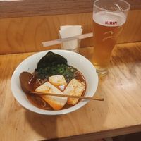 Veggie Jigoku and big blonde beer at Ramen Ya in Nantes